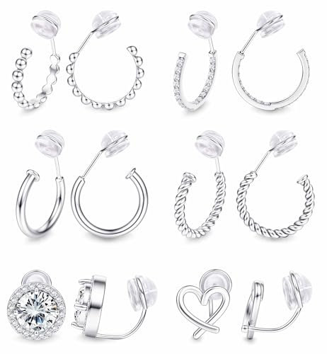 MILACOLATO 6 Paare Clip Creolen für Damen - Silber Plattiert Ohrringe Gefälschte Herz CZ Twist Klipp Ohrclips Ohne Ohrlöcher
