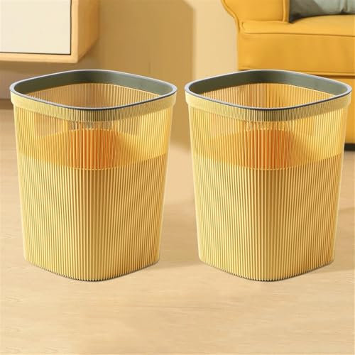 RUNZE765Z Corbeille à Papier Poubelle Ronde en Plastique avec Anneau de Pression, Lot de 2, for la Cuisine et Le café, Grande/Petite, Violet/Jaune Poubelle De Bureau(Yellow,Petit)