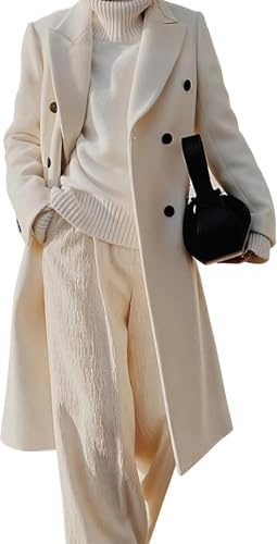 Juankrynord Abrigo de Mujer de Doble Botonadura Largo para Otoño e Invierno - Estilo Trinchera Camel (Almendra, M)