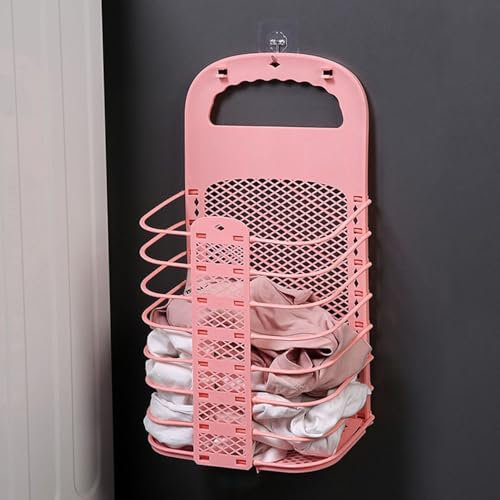 WNGJZZYC 4 Faltbarer Wäschekorb, an der Wand Montierter Wäschesammler, mit Tragegriff, Badezimmer Artefakt, Wäschekörbe Faltbar, Zum Ordnen von Haushalt, Kleidung(Pink,36x13x21cm/15x6x9in)