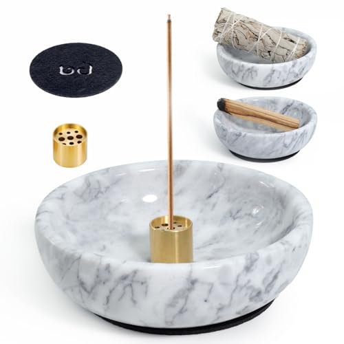 BEYLAB Porta incenso in marmo, porta palo santo salvia per bastoncini e incenso a riflusso, porta incenso fatto a mano ideale per sbavature, bruciare incenso, decorazione - Bianco