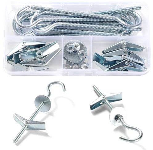 Lyeteung 10 Set M4 Fixations Crochets à Bascule à Ressort, Boulon Ailes Crochet, Crochets de Plafond en Plaques de Plâtre, avec Écrous Hexagonaux, Rondelles, pour Plafond Plantes Mur Maison