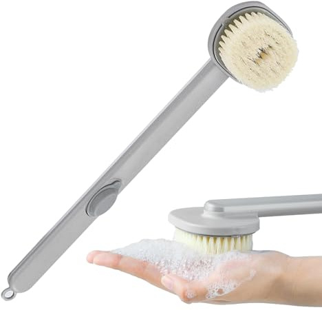 Rückenbürste Duschbürste Mit Langem Stiel Körperbürste Zum Duschen Nass- Und Trockenkörperbürste Badebürste Rückenschrubber Massagebürste Peelingbürste Mit Weichen Und Harten Borsten (Grau)