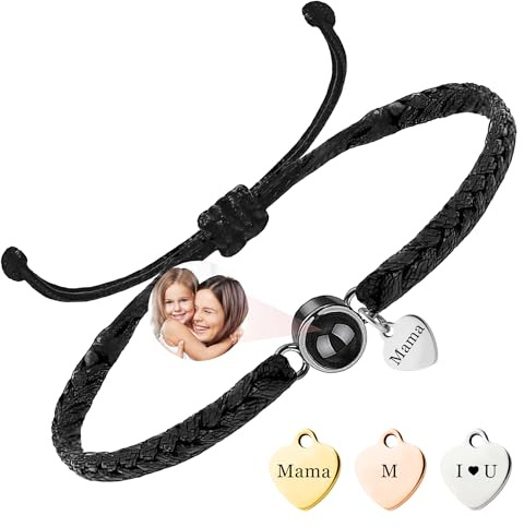 Easycosy Personalisiertes Projektions Armband mit Foto und Bild im Stein - maßgeschneidertes Fotoarmband mit eigenem Foto als Muttertagsgeschenke für Mama, Oma, Papa Geschenke zu Muttertag