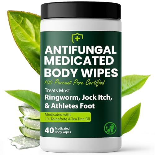 Körpertücher für Männer & Frauen | Reinigende Körpertücher für Ringen, Kampf, Fitnessstudio, Camping I Medikamente mit 1% Tolnaftat, Teebaumöl | Behandelt Ringwurm, Jock Juckreiz, Fußpilz | 40 Tücher