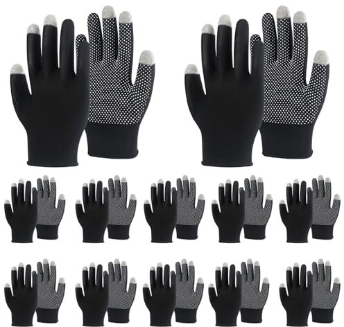 LVYUDS 12pcs été Respirant Gants Jardinage pour Téléphone écran Tactile Alpinisme Cyclisme, Verger Protection Solaire Gants Ronces Antidérapant(Noir)