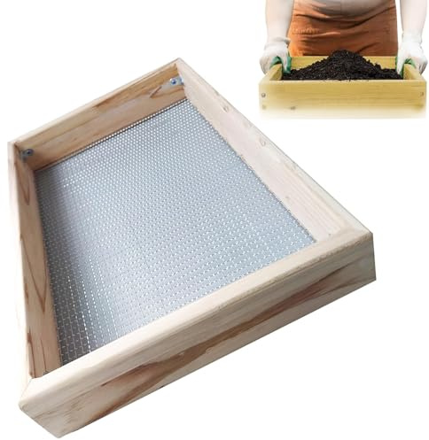 Gartensieb,40x30 cm Massivholz-Kiessieb & Mesh-Kompostsieb,Bodensieb für Die Gartenarbeit,Durchwurfsieb für Erde,für Erde, Steine, Kompost, Unkraut, Sand, Schotter und Saatgut
