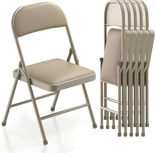 BULAGE Set de 6 Sillas Plegables Acolchadas– Sillas de Comedor, Jardín, Camping, Plegables, para Balcón, Sala de Estar, Restaurante y Conferencias, Ergonómicas, 47x47x75 cm, hasta 158 kg, Caqui