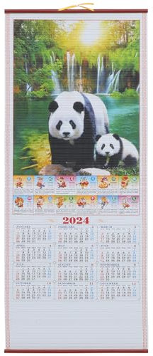 SHINEOFI Calendrier Mural Chinois 2024 Grand Format en Papier Léger Imitation Rotin Calendrier du Nouvel An Lunaire du Dragon Mensuel pour Décoration et Bureau