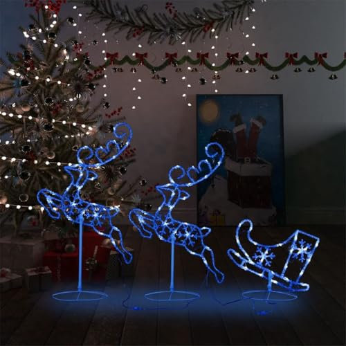 Acryl Weihnachten fliegende Rentier & Schlitten 260x21x87cm blau