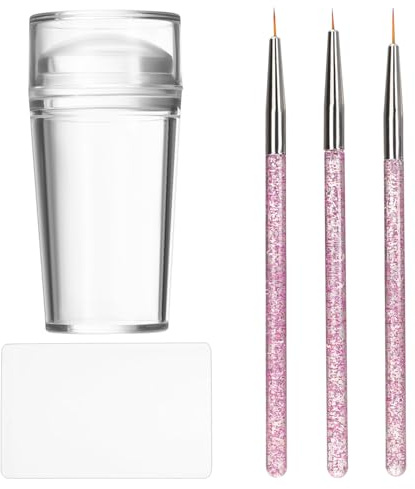 Nagelstempel Nail Stamp Klare Silikon French Nails Stempel French Nail Art Stamper Kit Nail Stamper Nagel Stempel mit Schaber Nagel Pinsel für Französische Maniküre Home DIY Nail 5 Stück