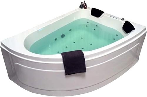 Whirlpool Badewanne Titan – Made in Germany – Eckmontage Rechts (180x130 cm) – 25 Massagedüsen, Heizung, Ozon Desinfektion, LED Farblichttherapie & Radio – wahlweise ohne Armaturen