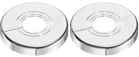 sourcing map Wall Split Flange, 2 Pcs 62x10 mm - Cuttable ABS Round Escutcheon Plate Cover Buckle, Shower Arm Flange for 20/25/33mm(0.8/1.0/1.3 Inch) Water Pipe Faucet Decoration (Silver)