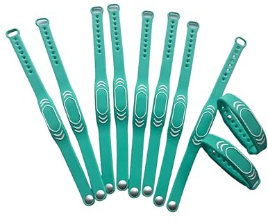 JWFKWNH 10pcs M1 chip RFID 1k Adjustable Silicone Wristband Connected to 13.56MHz, Waterproof Access Control Wristband，ISO14443A Protocol (Lake Green)