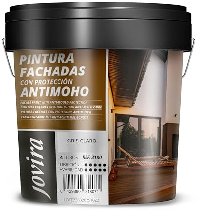 JOVIRA PINTURAS PINTURA FACHADAS ANTIMOHO. Repelente al agua, impermeable y anti fisuras. (4 Litros, Gris Claro)