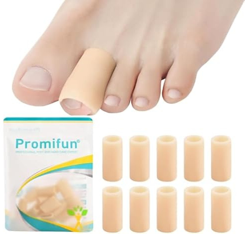 Protectores de silicona para dedos de los pies, paquete de 10 fundas de silicona para dedos en martillo, callos, ampollas, almohadillas de gel suave para aliviar el dolor (beige)
