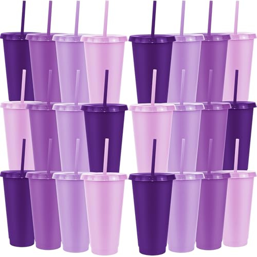 MSYU 24 vasos de plástico con tapas y popotes, vaso reutilizable de 710 ml, taza grande de viaje, taza de café, bebidas, suministros de fiesta para Navidad, boda, novia, baby shower, cumpleaños