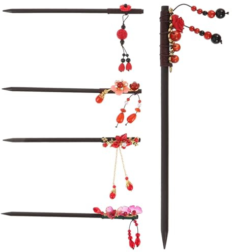 OSALADI 5pezzi Forcine per Capelli Cinesi con Nappa Bastoncini per Capelli in Legno Tradizionali Forcine Pendenti con Nappe per Acconciature con Chignon per Donne