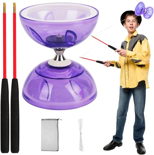 PZJOALN Diabolo con Cuscinetti a Sfera, Diametro 12 cm, Grande diabolo con Cuscinetti a Sfera, Giocattolo da Giocoleria, Adatto ad Adulti e Principianti (Viola)