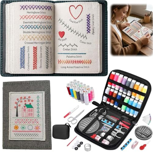 Bukbas Embroidery Stitch Book, DIY Sticken Set für Anfänger, Stickbuch zum Selber Sticken Stickset Erwachsene mit 143 Stiche, Näh-Übungsleitfaden Für Anfänger, Erwachsene, Hobby, Basteln, Familie
