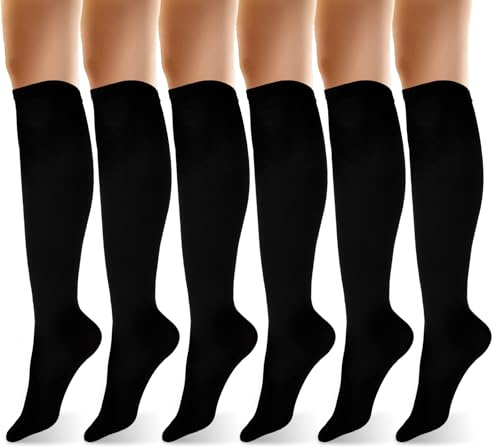 Skrfren Women's Knee High Socks Black, Knee Socks Cotton Tall Sock Long Tube Boot Sock Women's Knees High Athleticsock, Thin Cotton Blend Trouser BootSock for Casual Outdoor Sport, Black