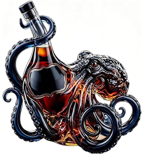 Bouteille de vin en verre 350 ml en forme de pieuvre et carafe à décanter pour rhum, distributeur d'alcool sculpté en 3D de créature océanique légendaire, flasque à spiritueux vide, décoration