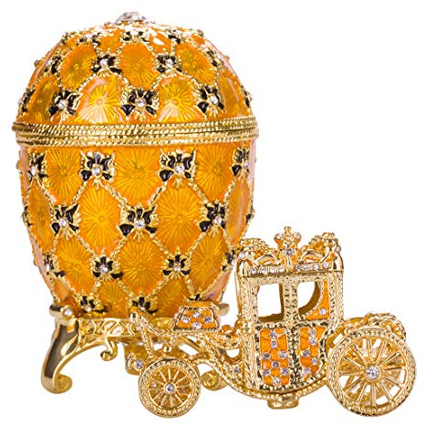 Fabergé-Stil Krönungs Ei/Schmuckkästchen mit Kutsche 10 cm gelb