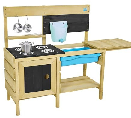 TP Toys | Mud Kitchen | Deluxe Wooden Mud Kitchen | Boys and Girls 3+ | Kids Outdoor Kitchen Playset with Water Pan, Garden Sink, and Kitchen Accessories | Garden & Sensory Pretend Play for Kids