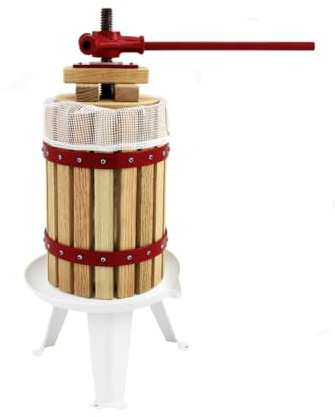 Fruit Press 6 Litre Solid Oak & Steel Construction Traditional Manual Spindle Operation Massive Capacity Includes 3 FREE Straining Bags for Smooth Juices Cider Wine and More Ideal for Home Use