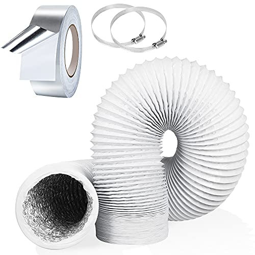 4Inch 10FT Tumble Dryer Vent Hose, White Flexible Aluminum Ducting for 100mm Diameter Standard Dryer Vent, Extractor Fan, Grow Tent, 2 Hose Clamps and 1 Aluminum Foil Tape Included