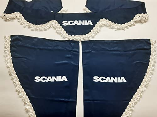 Set 3 Rideaux décoratifs en Peluche avec Pompons Blancs pour camions Scania R S P L (Bleu)