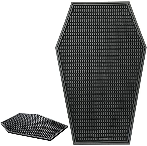 Nomnu Tapis de bar en forme de cercueil – Tapis de bar gothique pour comptoir 43,2 x 27,9 cm – Antidérapant – Décoration de cuisine gothique – Cadeaux effrayants – Noir
