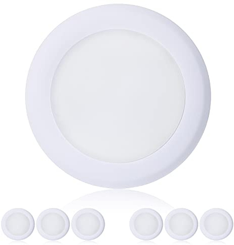 TOPELER 6in Dimmable Flush Mount Ceiling Recessed Light, 15W 4000K Cool White Low Profile Surface Mount LED Disc Light, Installs with J-Box or Recessed Canister, ETL-Listed Approvel, 6 Pack