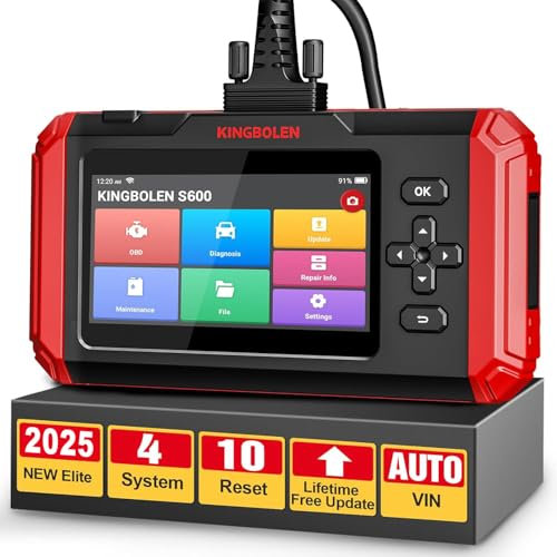 KINGBOLEN S600 Obd2 Code Reader, 4 System Obd2 Scanner for ENGINE,ABS,SRS,AT. Car Diagnostic Scan Tool with 8 Reset Service,Oil,Brake,SAS,BMS,DPF,TPMS,ABS Bleed,Throttle Reset,Lifetime Free Upgrade.