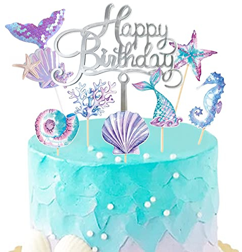 Torytoe Décoration Gâteau Sirène pour Anniversaire Fille, Cake Topper Mermaid, Cupcake Décor pour Enfants et Baby Shower