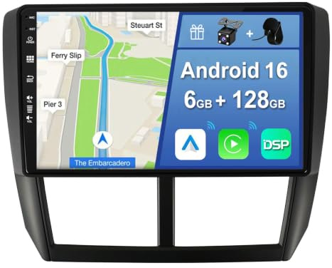 YUNTX [6GB+128GB] Autoradio 2 DIN Android 16 per Subaru Forester/Impreza 2007-2012-[Incorporato Carplay/Android Auto/DSP/GPS]-IPS 2.5D 9 Touch Screen-Camera+MIC-DAB/Mirror Link/Bluetooth 5.0/WiFi/USB