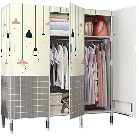 Kleiderschrank Stoffschrank, Faltschrank mit Kleiderstange und Ablagen, Faltbare Garderobe für Schlafzimmer, Ankleidezimmer,B-125x50x172cm