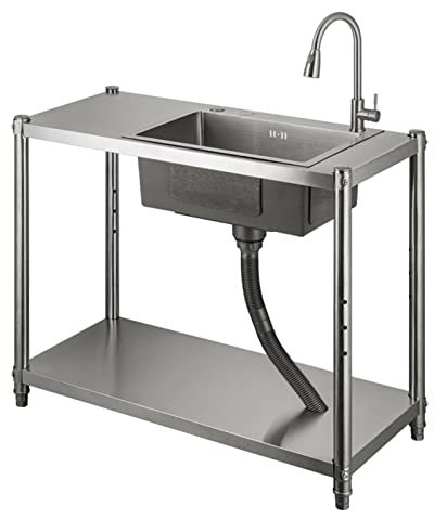 Edelstahlspüle, Freistehende Handwaschbecken für Küche, Einspülbecken mit Werkbank, für Außen/Innen/Garten/Restaurant