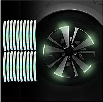 CGEAMDY 20 Pièces Autocollant Réfléchissant De Jante Roue, Autocollant Imperméables Pneu Voiture, Nuit Réfléchissant Sécurité Décoration Stripe pour Roue Intérieure De Voiture, Moto(Couleur)