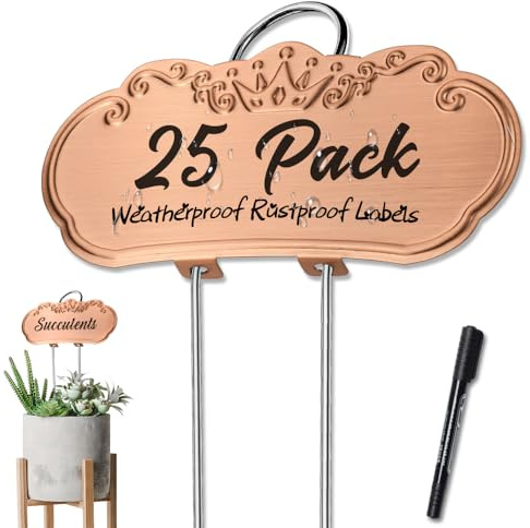 TCYPUHL Metal Plant Labels,Tall Outdoor Garden Markers for Flower, Fruit and Vegetable, 304 Stainless Steel Weatherproof Signs (25 Packs, 4 x 1.9, Gold)