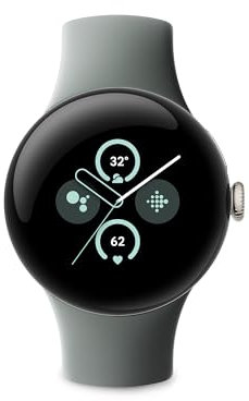 Google Pixel Watch 2 da Fitbit e Google - Monitoraggio battito cardiaco, Gestione stress, Funzionalità di sicurezza - Smartwatch Android - Cassa in alluminio - Cinturino sportivo grigio verde - Wi-Fi