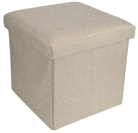 Oceano Pouf Contenitore Pieghevole Poggiapiedi Sgabello in Misto Lino Cassapanca Bauletto Ottomane Porta Giochi Organizzatore Poltrona per Soggiorno Ingresso Camera da letto (Beige 30x30x30)