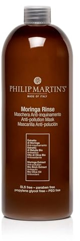 Philip Martin's Moringa Rinse 1000 Ml. Máscara hidratante que, gracias a la alta concentración del extracto de moringa, protege el cabello de la contaminación. Sin sulfatos ni parabenos.