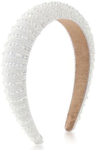 scicent Haarschmuck Breite Strass Haarreifen für Frauen Mädchen Stirnband Dicker Gepolstert Haarband Glänzend Kristall Stirnbänder für Prinzessin Hochzeit Braut Kopfschmuck, Weiß - 16418