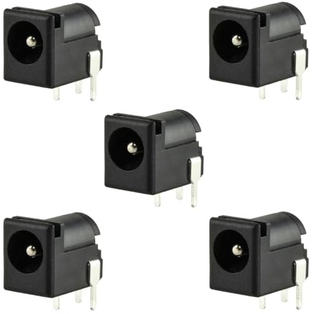 Generic Breadboard-Friendly 2.5x5.5mm 5A PCB Mounting Prototype Female DC Power Connector Barrel Jack (Pack of 5), Black, PJ-102BH
