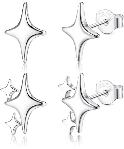 Dochais 2 Paar Stern Ohrstecker für Damen Hypoallergene Silber Gold Ohrringe Set Sterling Silber 925 Kleine Mädchen Sterne Ohrringe Stecker Schmuck Geschenk für Frauen Knorpel Helix Conch Piercing