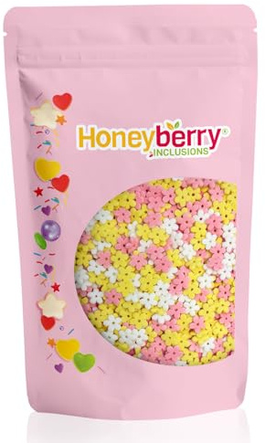 HONEYBERRY Blumen Streusel Mix 200g - Natürliche Essbare Streusel Tortendeko - Streudeko, Zuckerblumen, Zuckerstreusel Perfekt zum Verzieren von Kuchen, Muffins und Desserts - Hergestellt in der EU