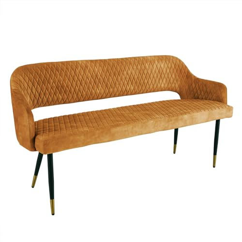 Sitzbank PARIS - 160cm - senfgelb - Samt Metall-Beine Retro Ziersteppung | montiert geliefert, hohe Belastbarkeit, hoher Komfort, vielseitig einsetzbar, angenehme Haptik