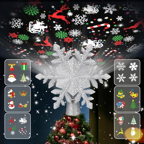 Baumspitze Weihnachten Deko,Weihnachtsbaumspitze Topper Stern Mit LED Projektor,Christbaumspitze Deko,Weihnachtsbaumschmuck Topper,Projektor Weihnachten Innen