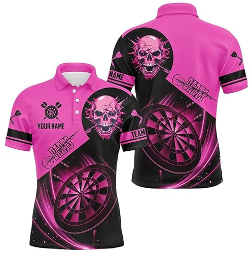 Individuelle Dartshirts für Herren & Damen, personalisierte Totenkopf-Dartteam-Trikots Dartboard-Shirts | Pink T2109